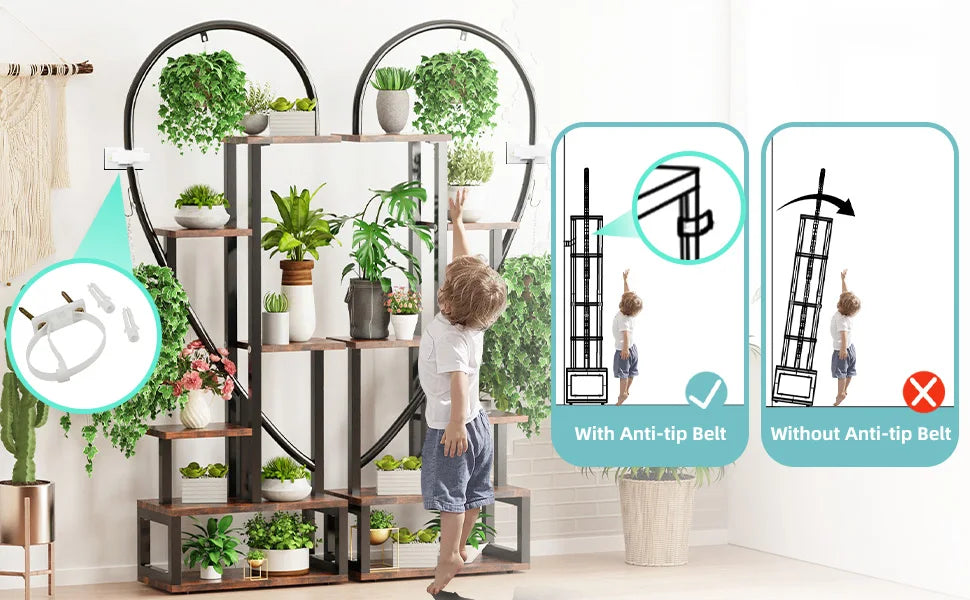 6 Tier Half Heart Shape Metal Plant Stand Ladder Shelf Rack Display