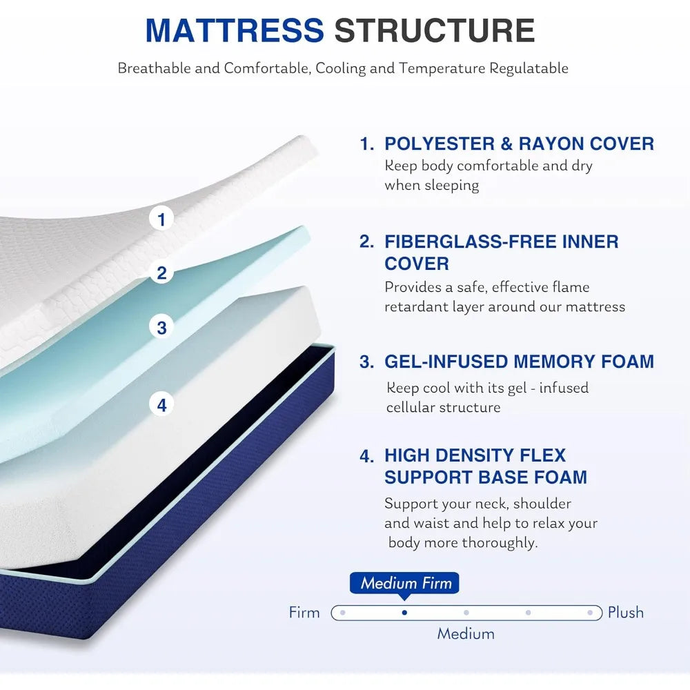 Ljustra 6 Inch Full Gel Cooling Memory Foam Mattress Medium Firm Support