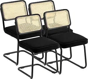 Rattan Dining Chairs Set of 4 Mid Century Modern Upholstered Velvet Accent