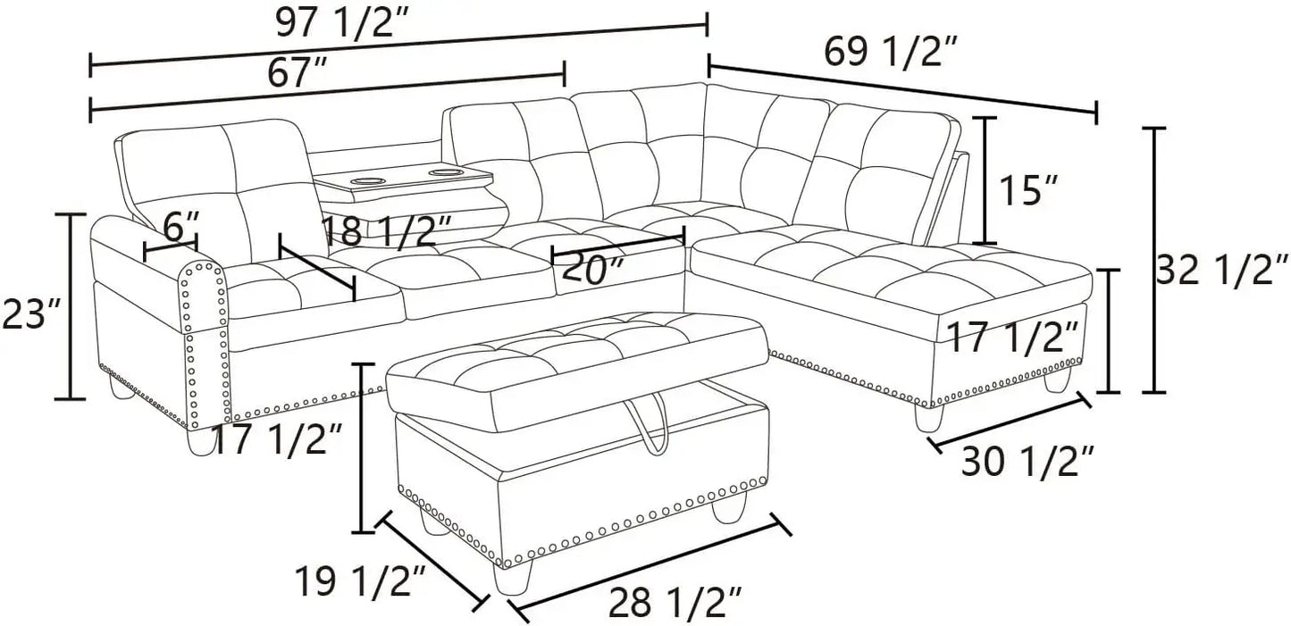 Ljustra Modular Sectional Sofa Set with Storage Ottoman and Pillows