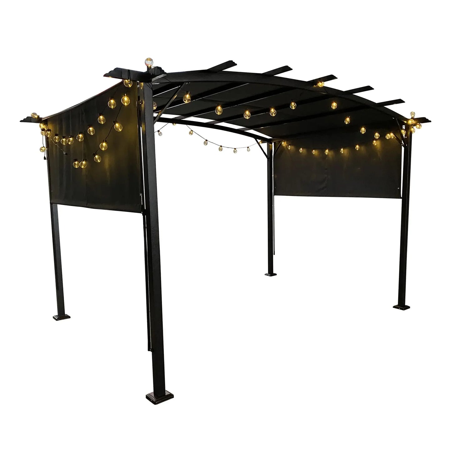 Outdoor Pergola Gazebo 12x9 Ft Retractable Shade Steel Frame Garden