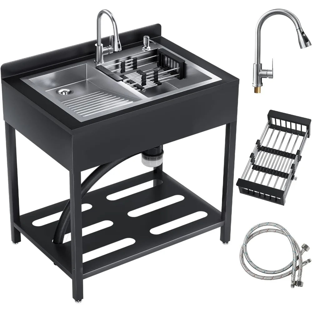 40 Inch Stainless Steel Utility Sink Commercial Kitchen Sink with Faucet