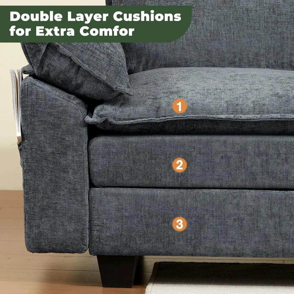 U-Shaped Modular Sectional Sofa with USB – Cloud Chenille Fabric Couch w/ Removable Covers