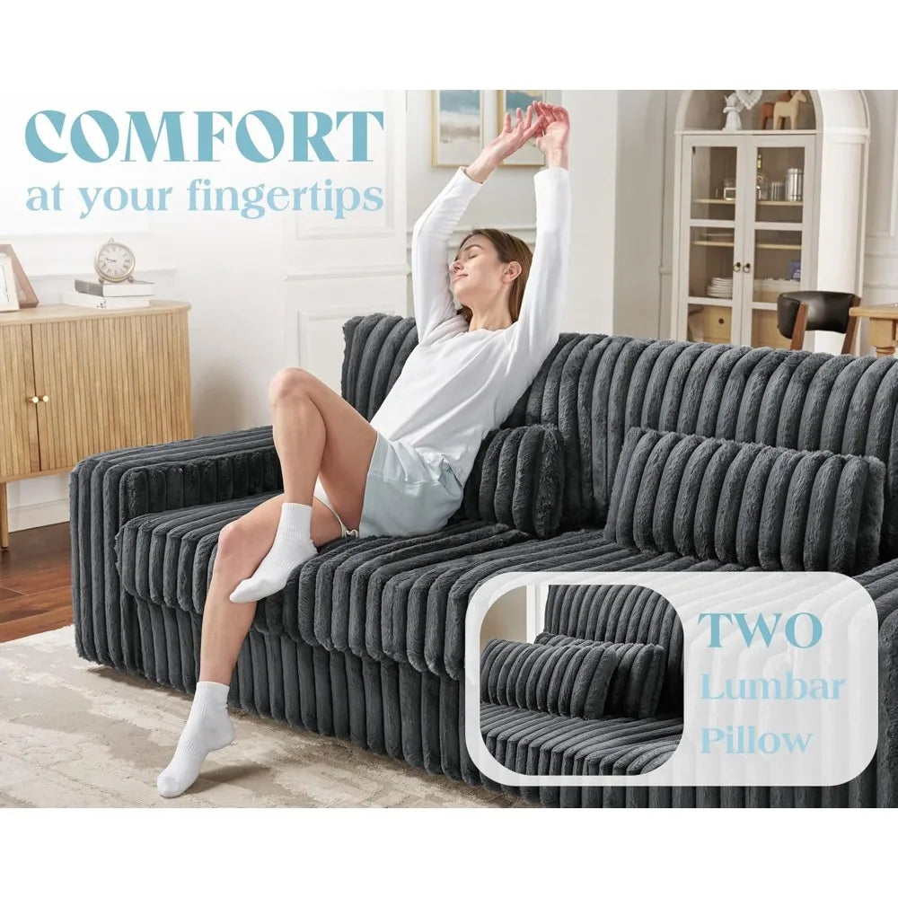 Ljustra 88 Inch Modern Oversized Sofa with Lumbar Pillows 3 Seater Couch