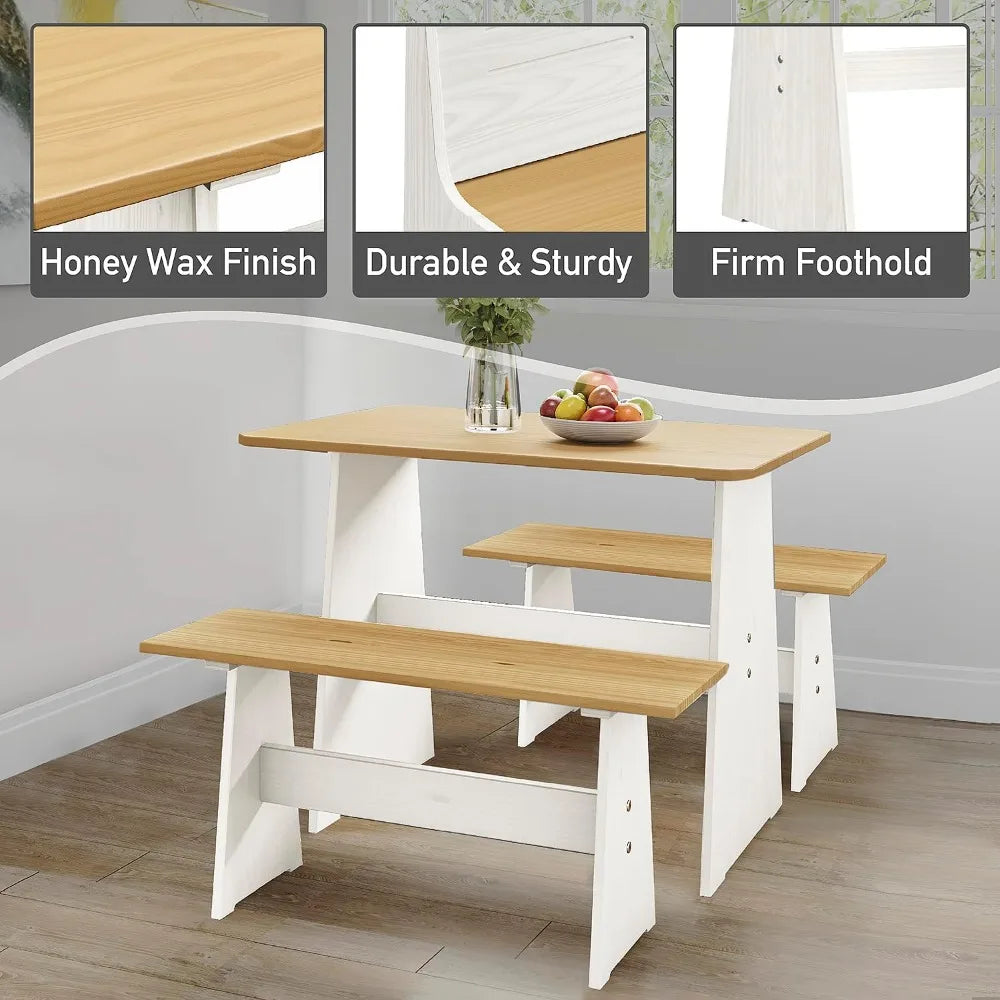 Ljustra Chapman 3 Piece Casual Dining Set Kitchen Table with Benches