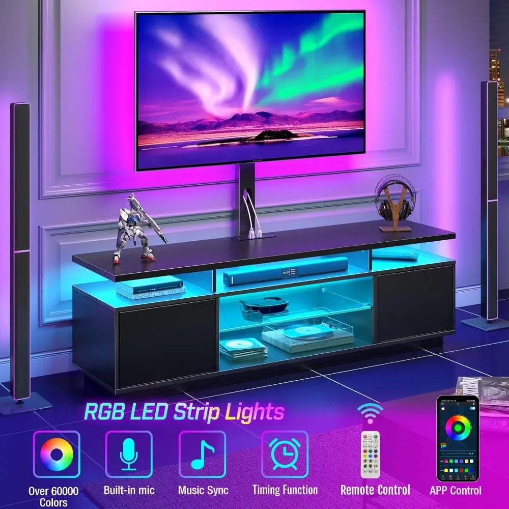 Ljustra TV Stand with Mount and Power Outlet 51.2" Swivel Adjustable