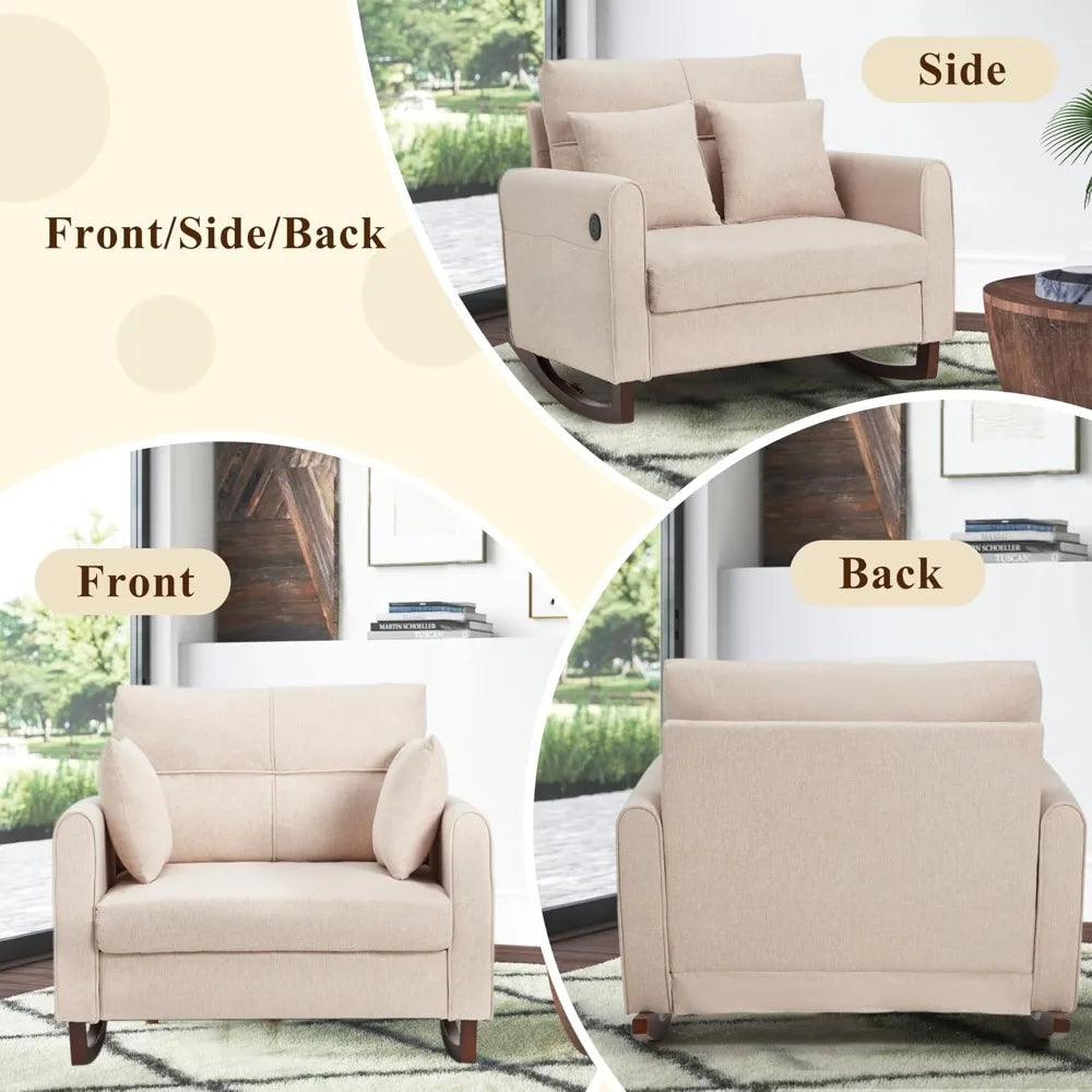 Oversize Rocking Chair Nursery High Back Armchair with USB Side Pocket