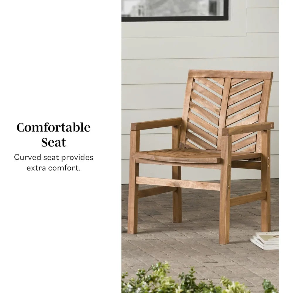 2 Piece Outdoor Patio Chevron Wood Chair Set All Weather Garden Poolside