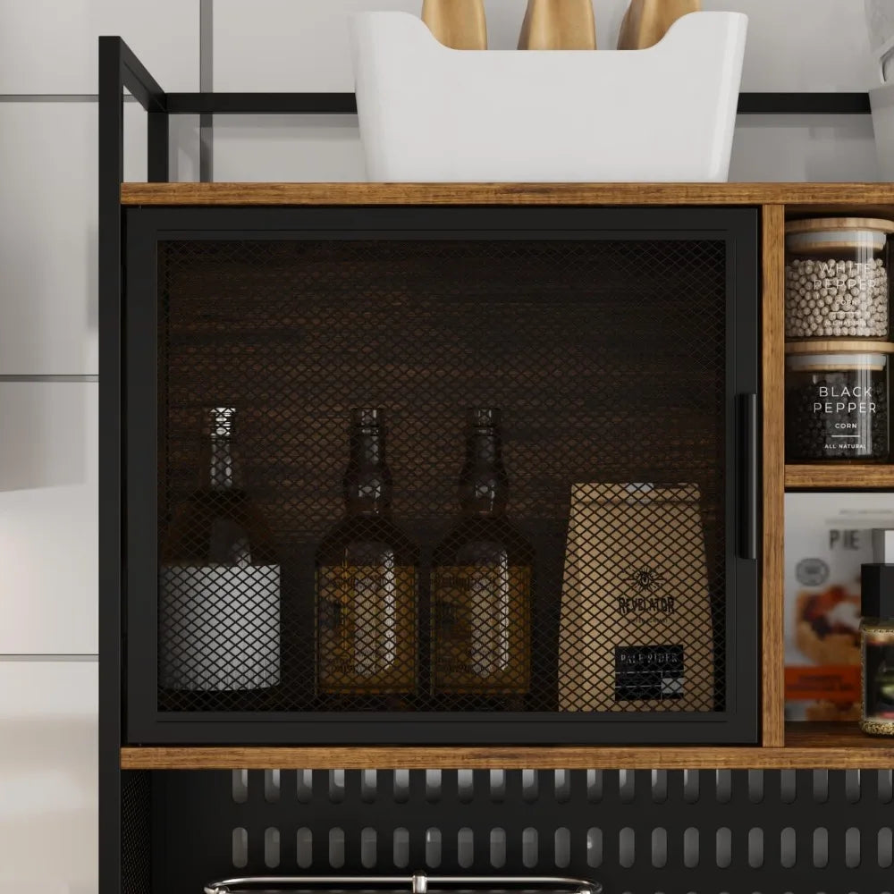 Large Kitchen Hutch Pantry Cabinet Metal Frame Storage Cupboard