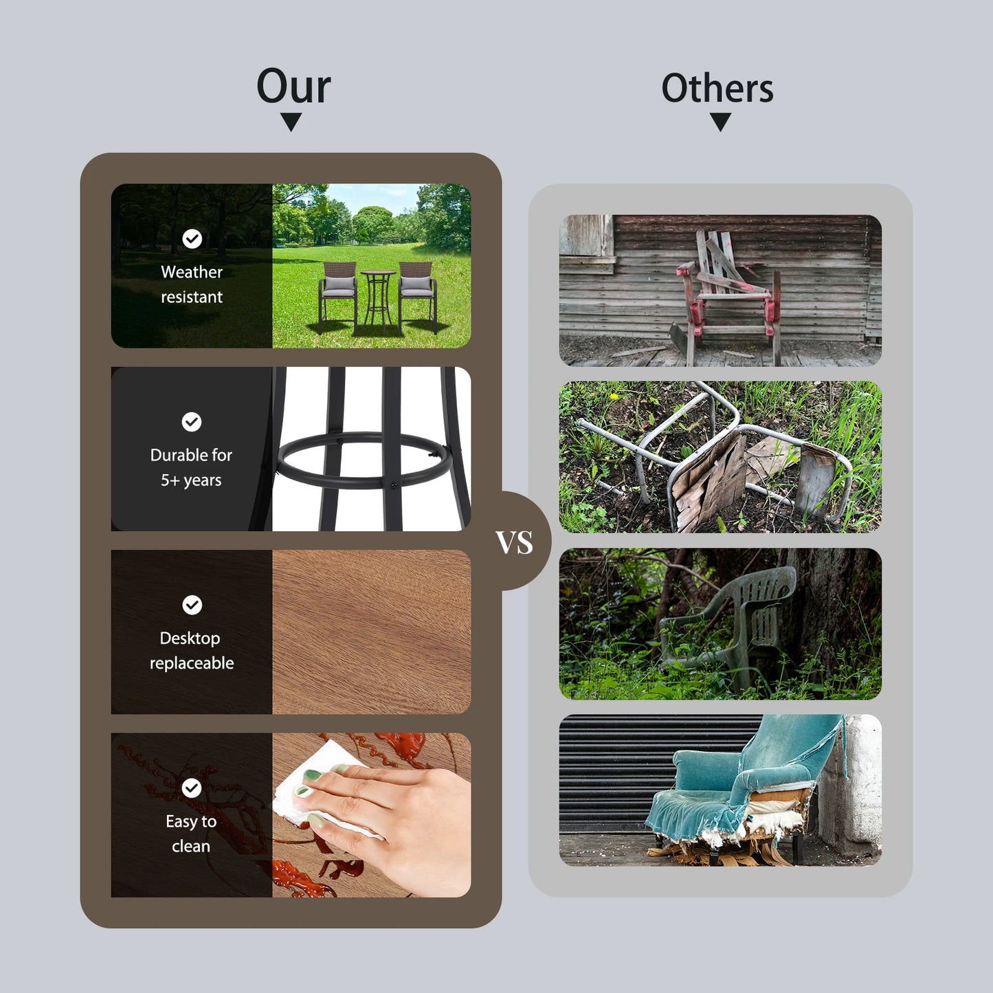 NAGA BAHNA 3pcs Patio Bar Set Rattan Wicker Outdoor Furniture