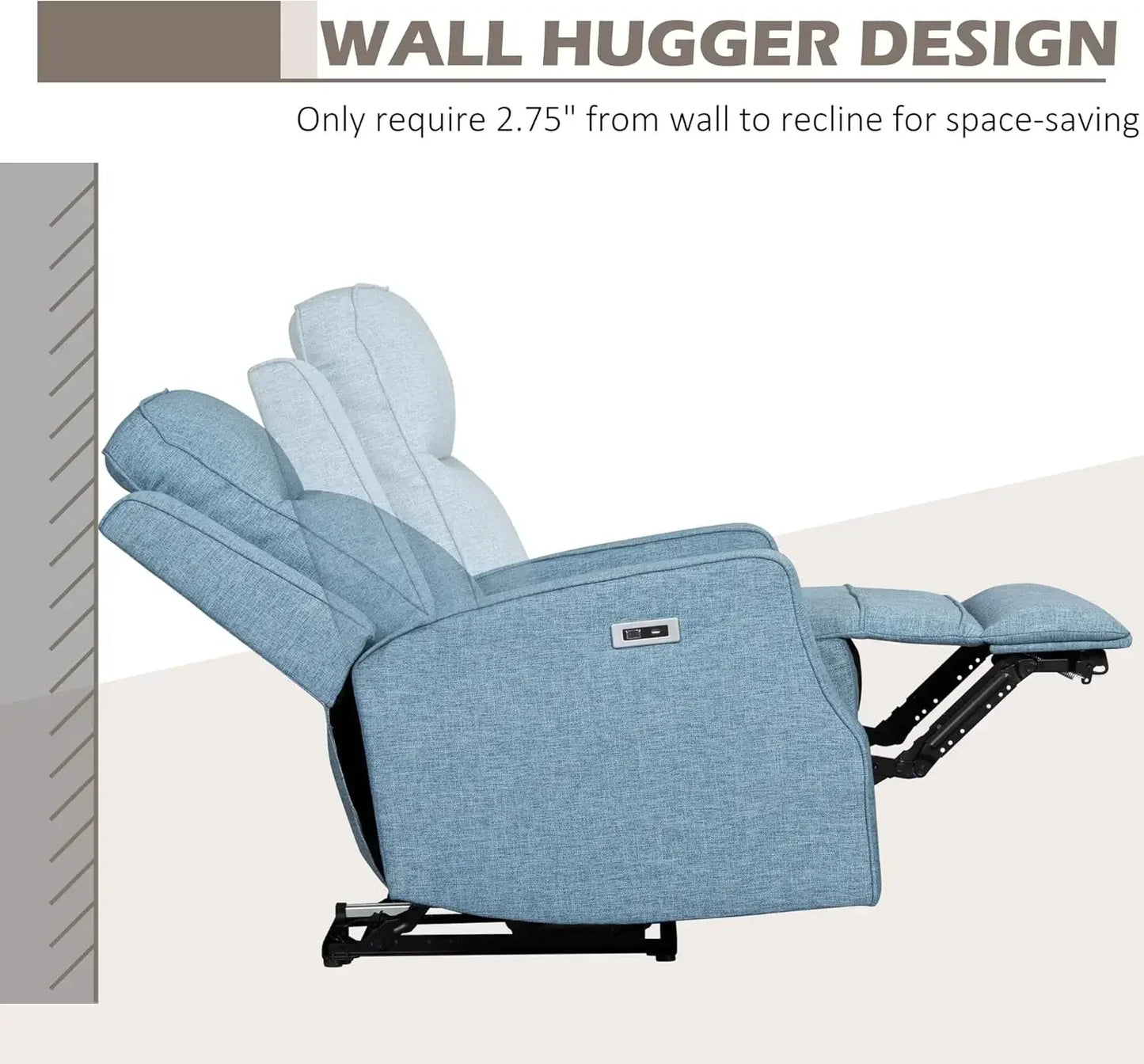 Electric Power Recliner Wall Hugger Armchair USB Charging Station Linen Seat