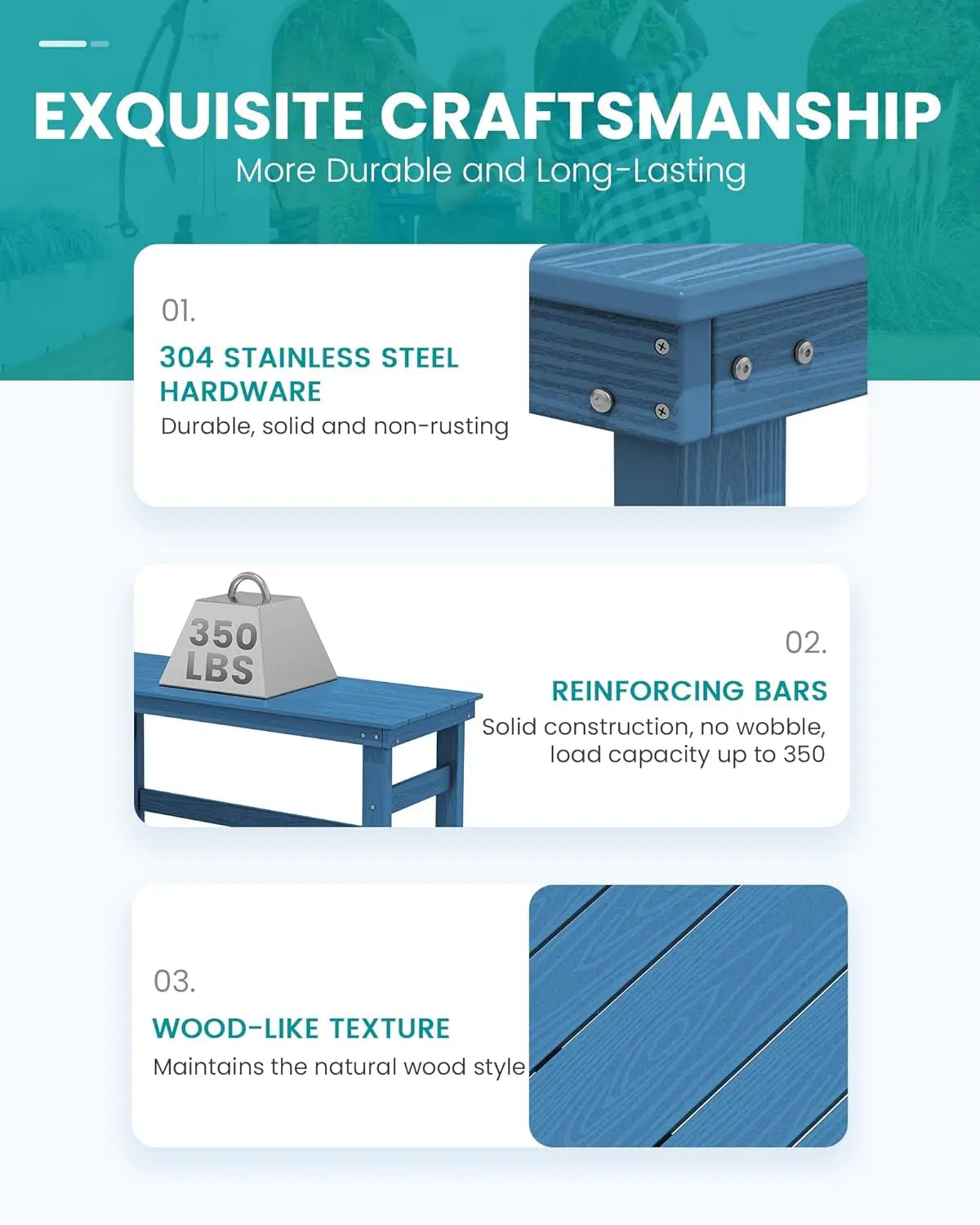 Outdoor Bar Table HDPE Patio Counter Height Rectangle Table for Garden