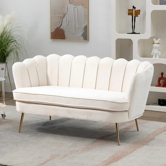Ljustra Small Modern Chenille Loveseat Sofa with Gold Legs 2-Seater