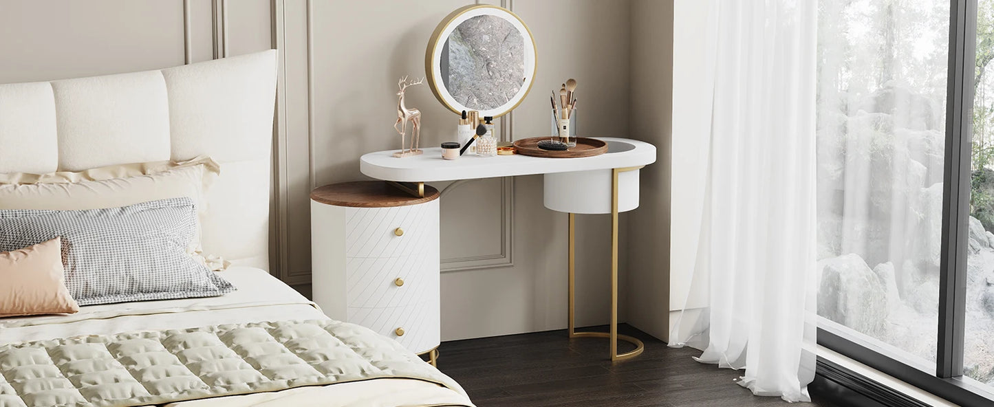 Luxury Vanity Makeup Desk with Mirror and Lights Modern Dressing Table 43"