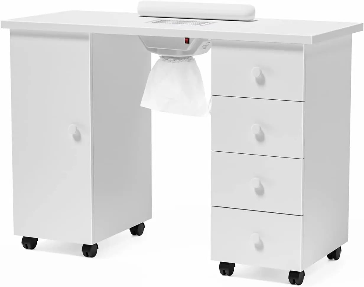 Manicure Table Nail Desk with Electric Downdraft Vent Lockable Wheels