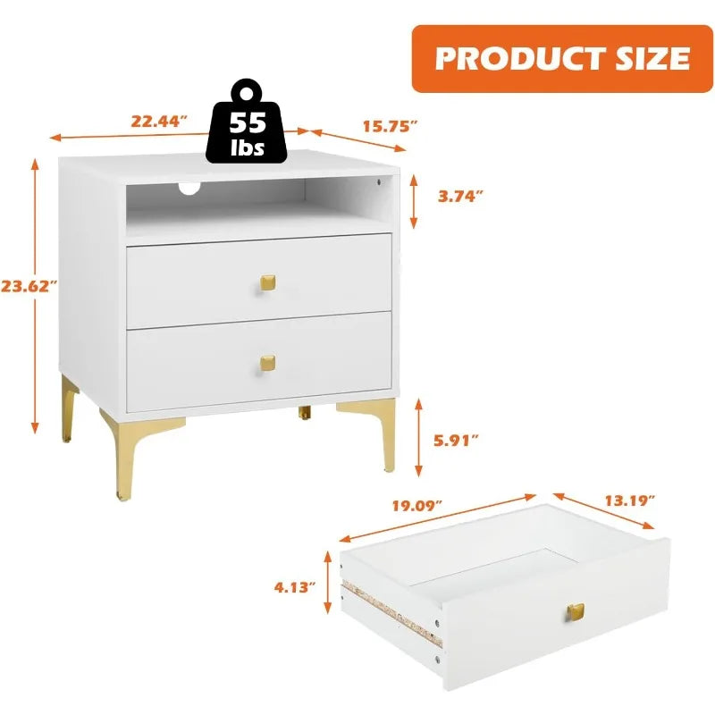 Ljustra Nightstands Set of 2 Wireless Charging Wood Bedside Tables