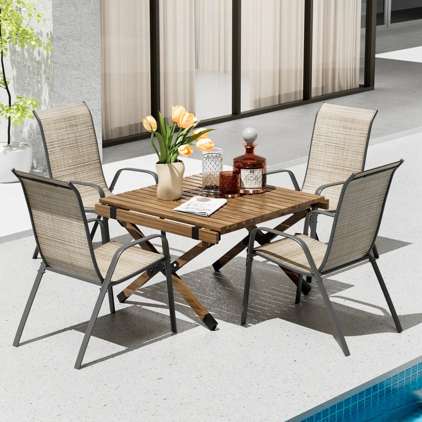 Metal Stackable Outdoor Dining Chairs Set of 4 for Patio Garden