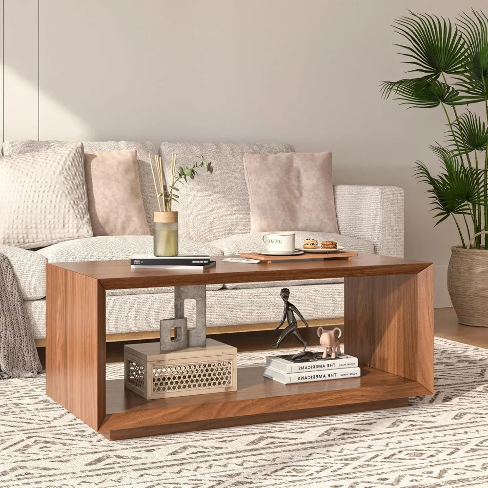 Mid Century Modern Coffee Table with Storage Rectangle Living Room Furniture