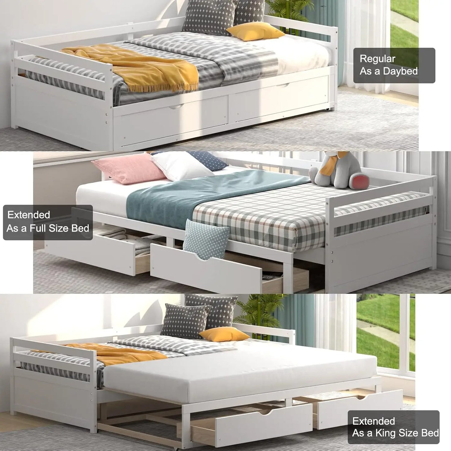 Twin to King Daybed with Trundle and Storage Drawers Modern Sofa Bed