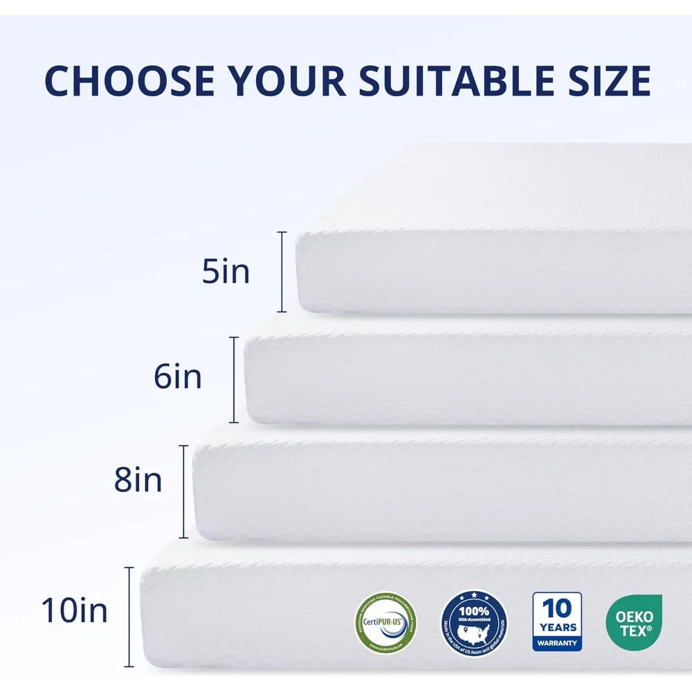 Ljustra Twin 5 Inch Green Tea Memory Foam Mattress Bed in a Box