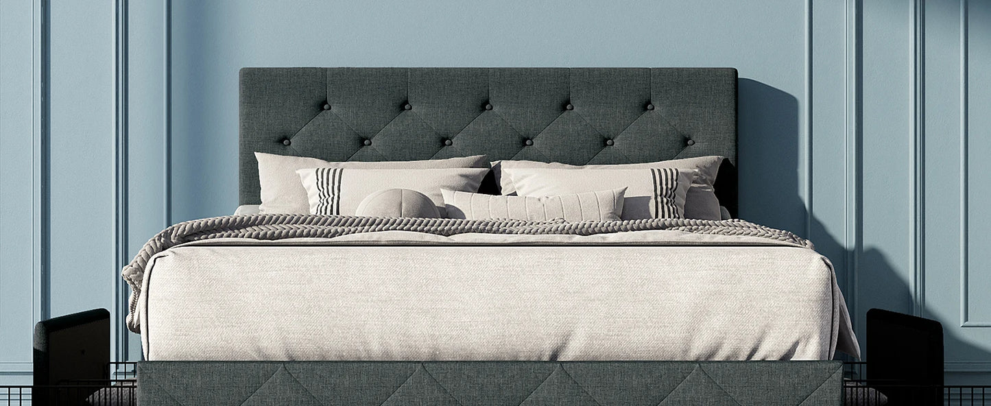 Ljustra Platform Storage Bed Frame 4 Drawers Adjustable Headboard Modern