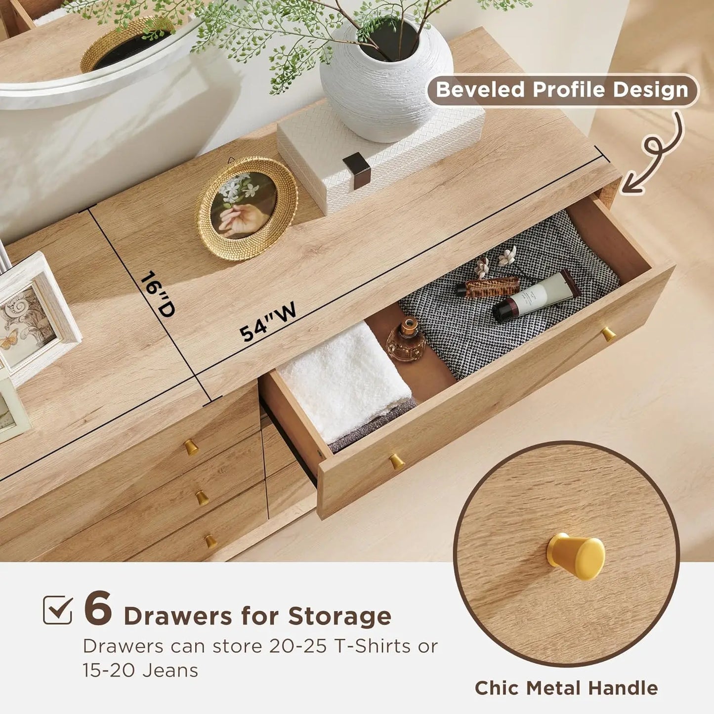 6 Drawer Dresser Mid Century Modern Chest of Drawers Wood Organizer