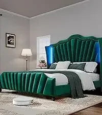 Ljustra King Size Platform Bed with 54 Inch Tall Headboard PU Leather