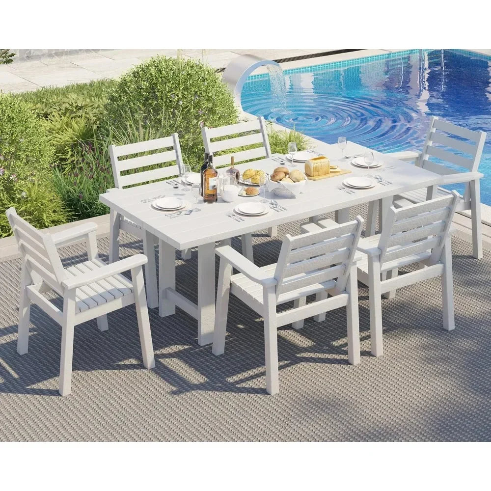 7-Piece Outdoor Dining Set with 6 Chairs and Umbrella Hole for Patio