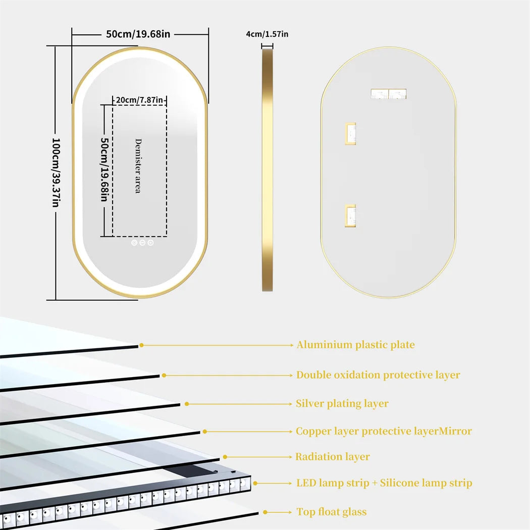 Ljustra Luxury Oval LED Bathroom Mirror with Demister and Memory Function