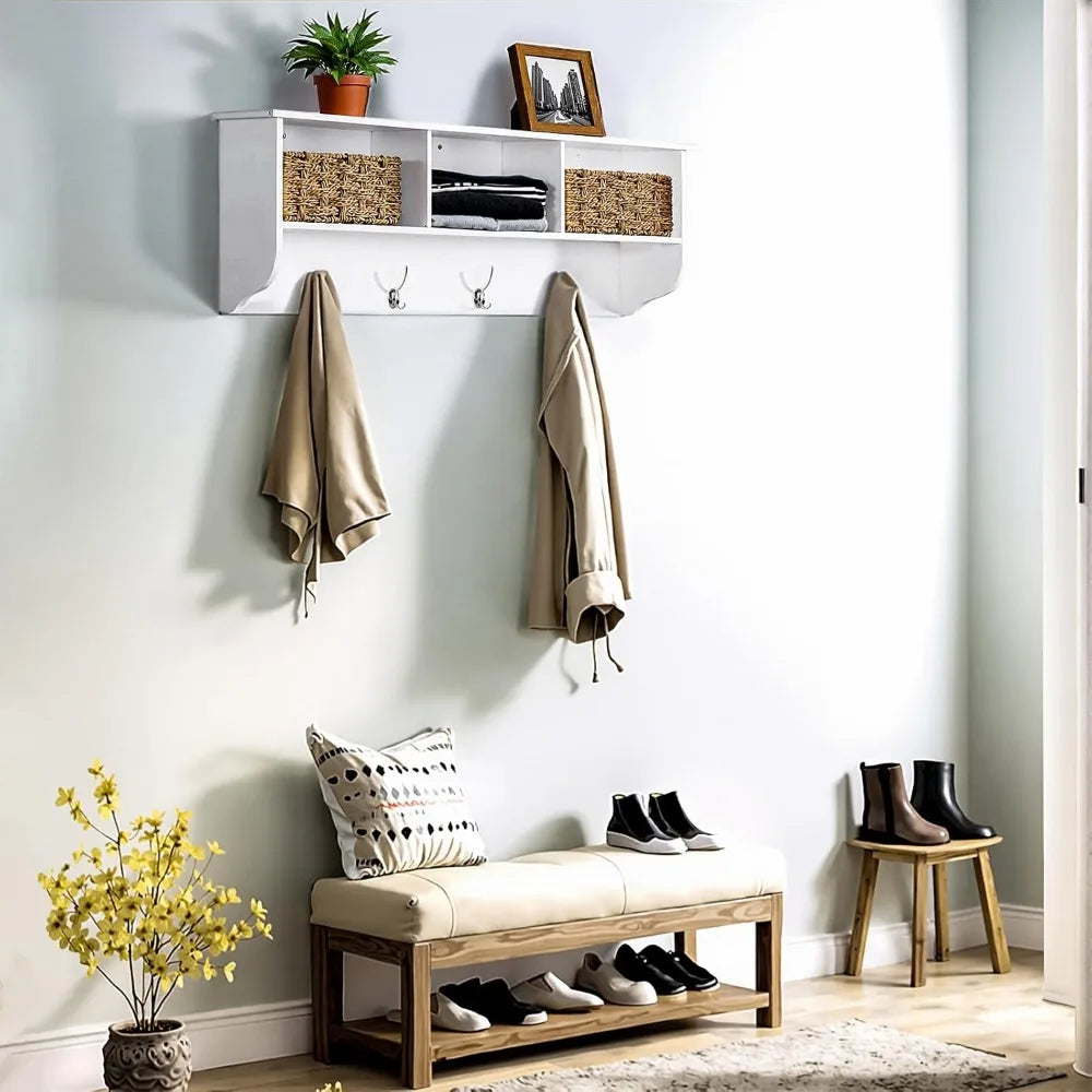 Contemporary Wall Mounted Coat Rack with Shelves and Hooks for Entryway