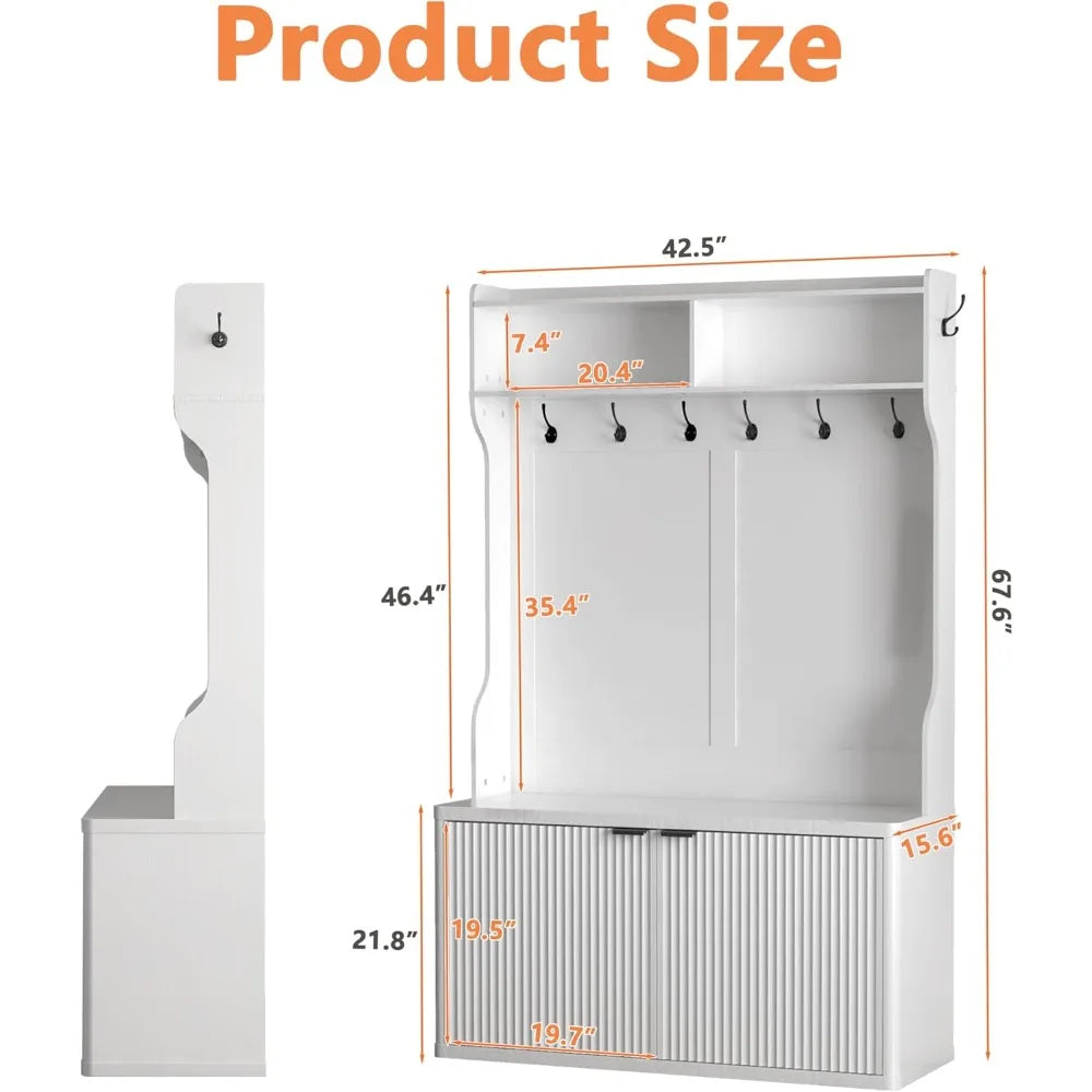 Modern Fluted Entryway Coat Rack Bench Shoe Storage Cabinet 42.5"