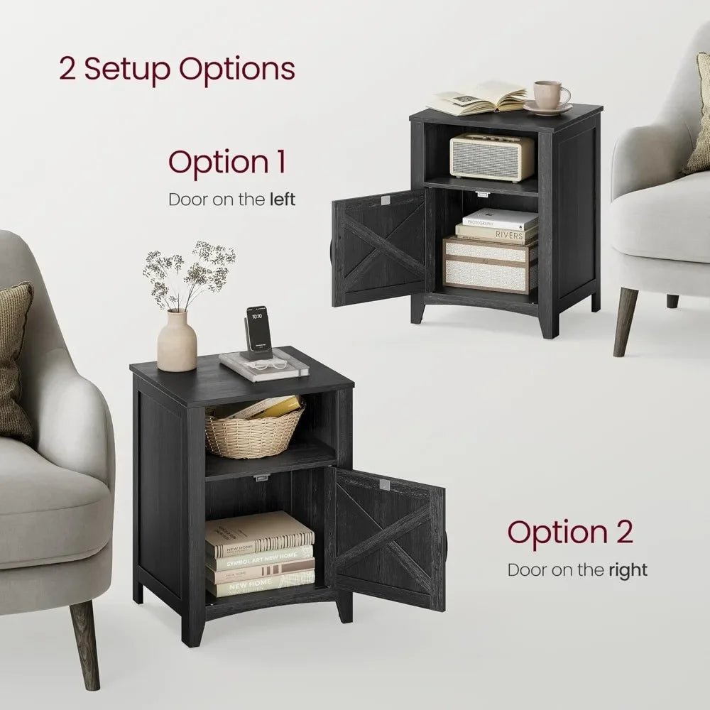Farmhouse Nightstand Set of 2 with Barn Door Stylish Bedside Tables
