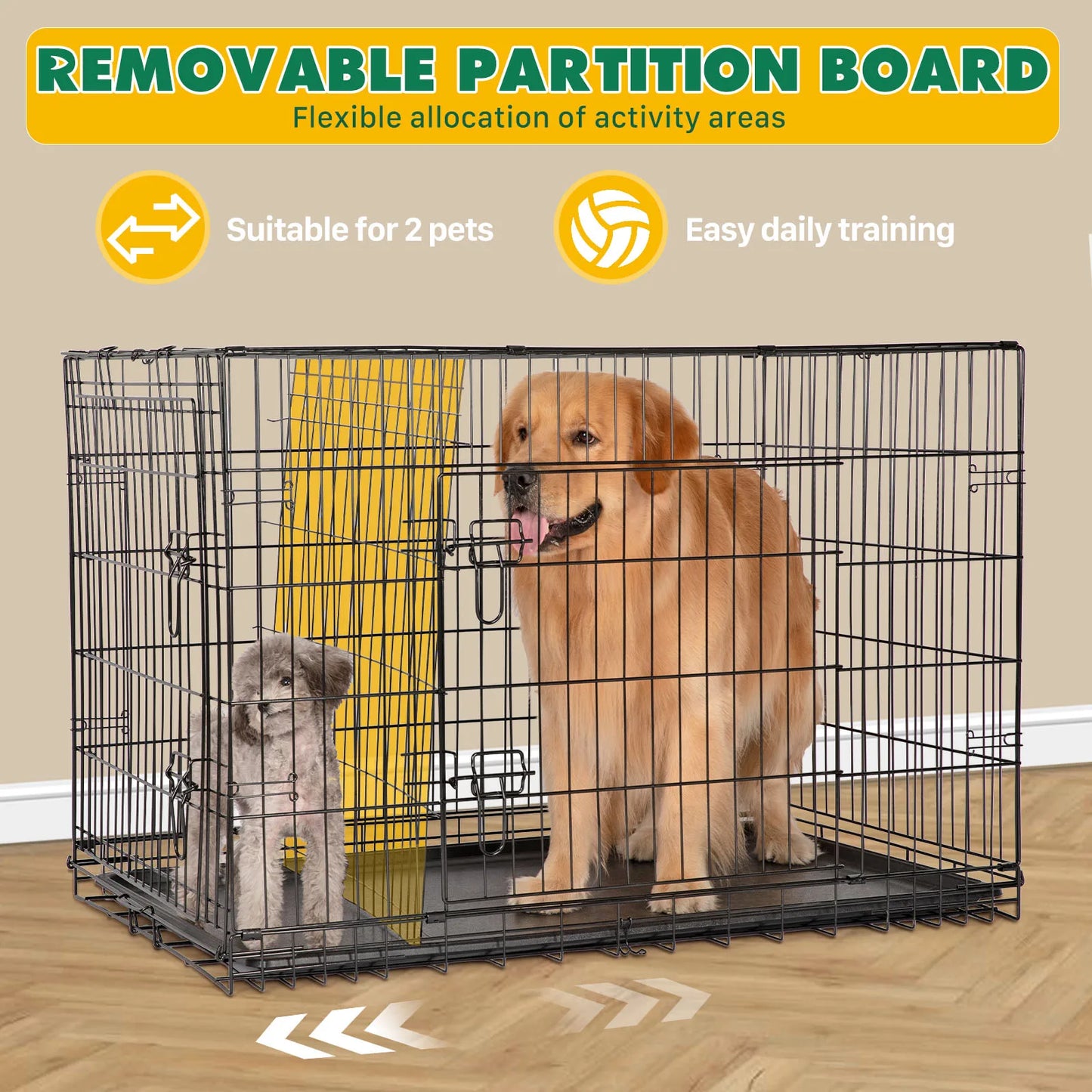 Extra Large Double Door Folding Metal Wire Dog Cage with Leak-Proof Tray