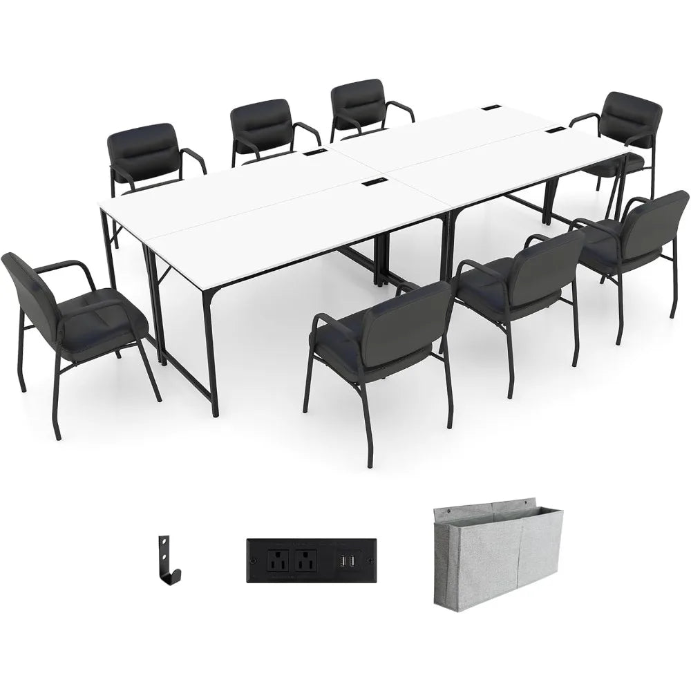 20 FT Conference Table with Charging Station Rectangular Desk Set of 4