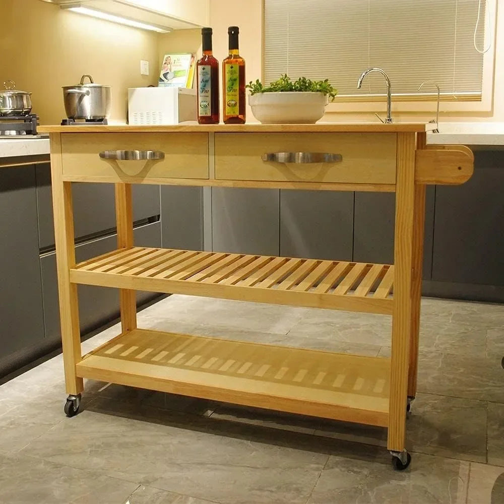 Rolling Kitchen Island Cart Utility Trolley 3 Tier Storage with Drawers