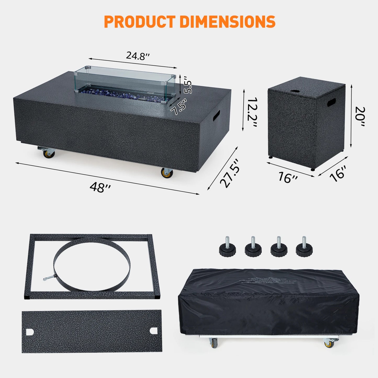 Ljustra 48 Inch Outdoor Rectangle Propane Gas Fire Pit Table 50000 BTU