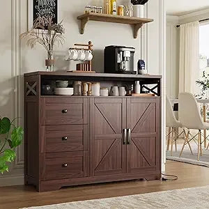 51 Inch Farmhouse Buffet Sideboard Cabinet with Drawers and Barn Doors