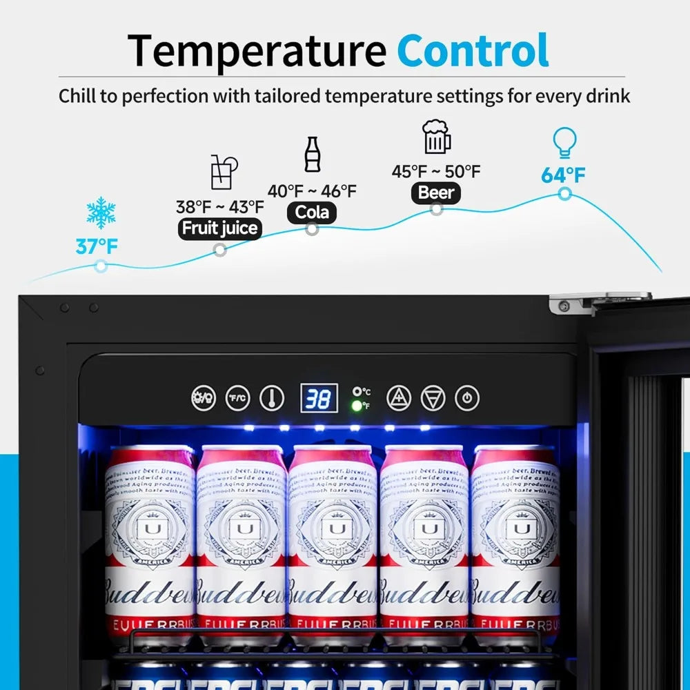 15 Inch Beverage Refrigerator Under Counter 126 Cans Built-in Fridge