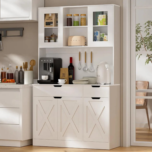 Kitchen Pantry Storage Cabinet Large Farmhouse Hutch Cabinet Microwave Stand