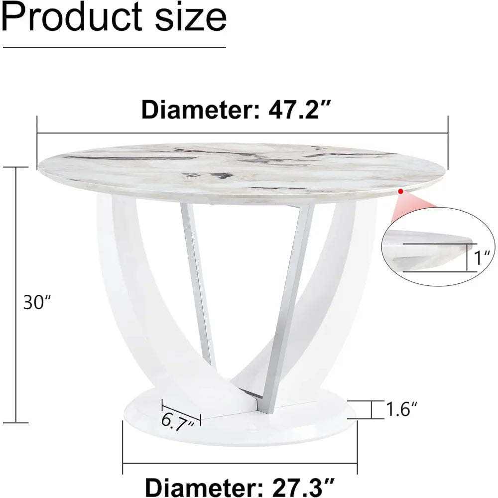 48 Inch Round Dining Table for 4 Sturdy Faux Marble Pedestal Table