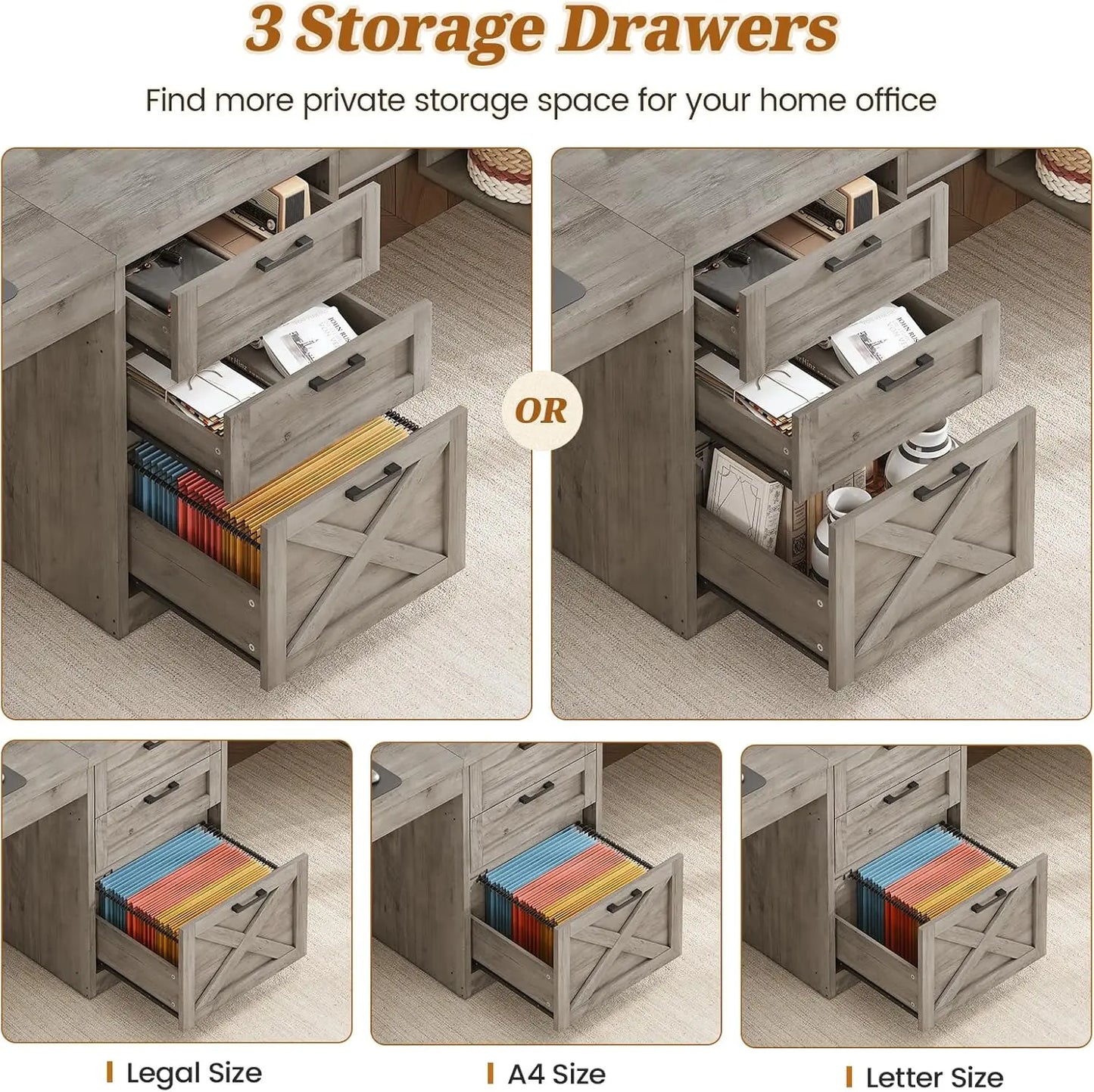 Farmhouse 96.5" Computer Desk 2 Person Home Office Gaming Desk with Drawers