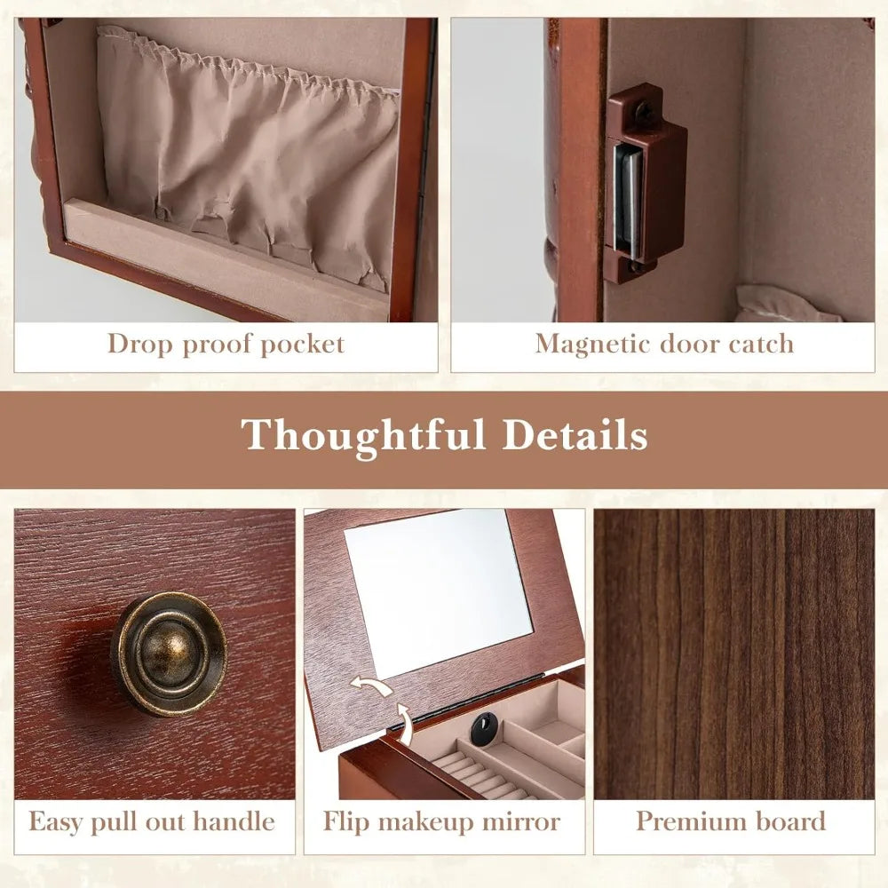 Jewelry Storage Cabinet with Flip Mirror 8 Drawers Side Doors Organizer