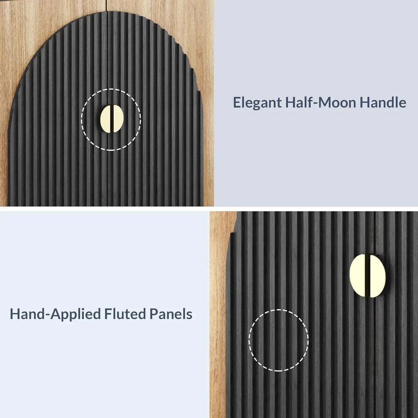 65 Inch Fluted Buffet Cabinet Sideboard Storage Console Table Dining Room