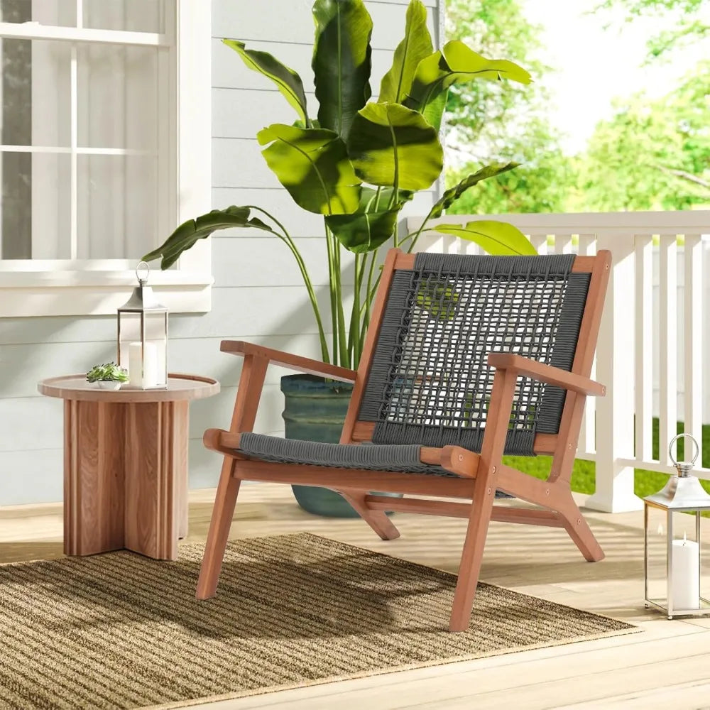 Modern Acacia Wood Lounge Chair Set of 2 Accent Armchair Outdoor Indoor