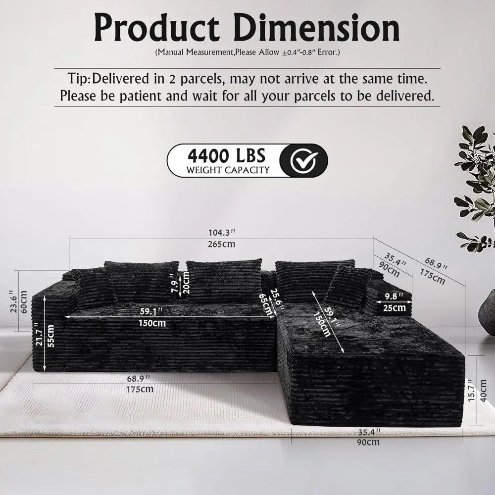 Ljustra Cloud Sectional Couch Modern L-Shape Chaise Sofa Living Room