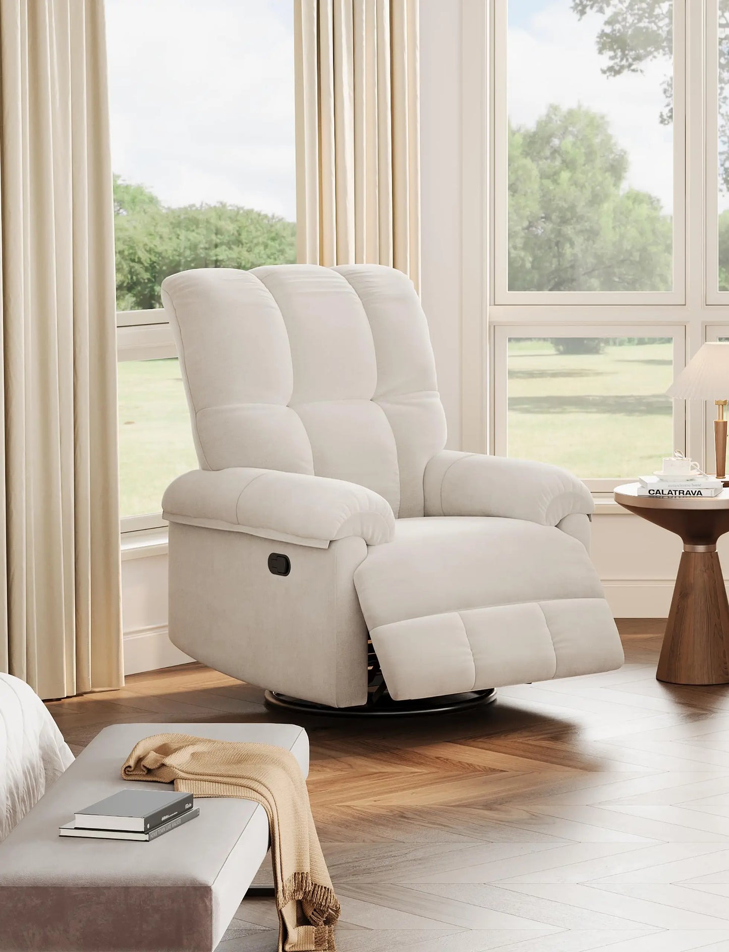 Oversized Recliner Chair Soft Chenille Swivel Rocker for Nursery Living Room