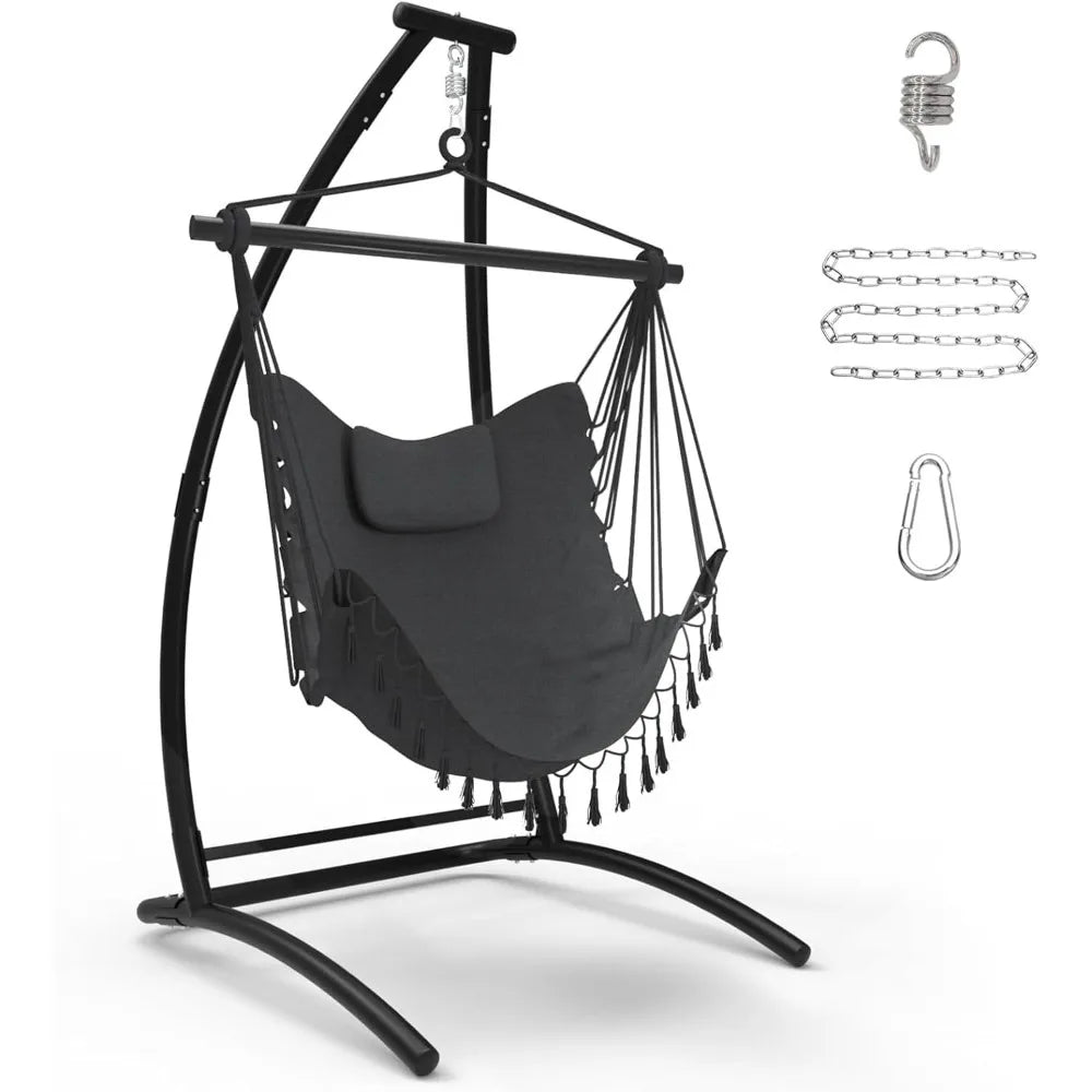 C Type Hammock Chair with Stand Neck Pillow for Outdoor Relaxation