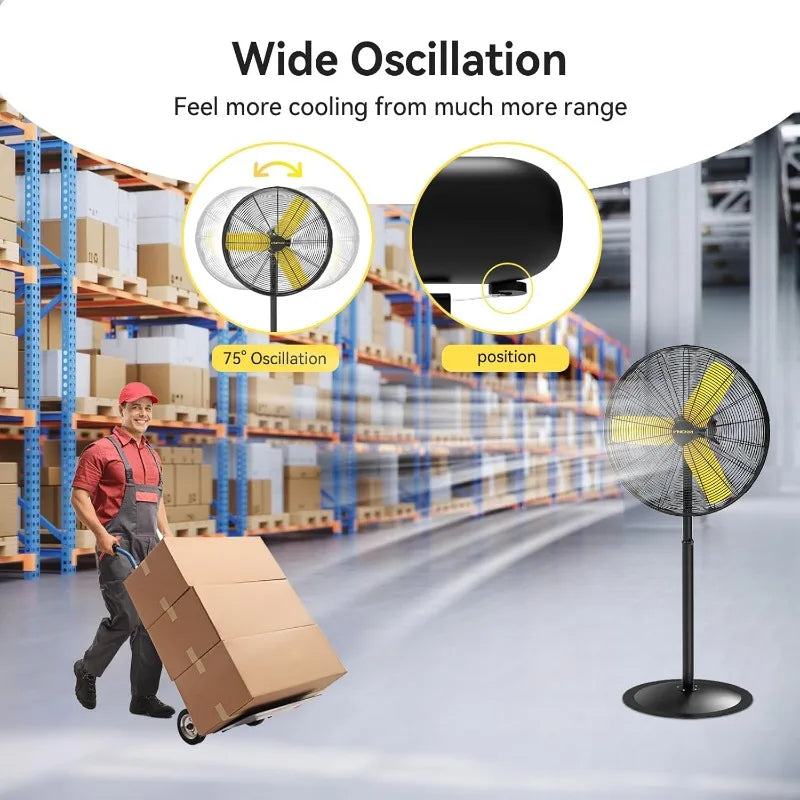 30 Inch Industrial Pedestal Fan Heavy Duty 3 Speed Oscillating 8900 CFM