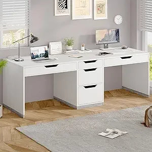 Two Person Desk with 5 Drawers Extra Long Computer Workstation
