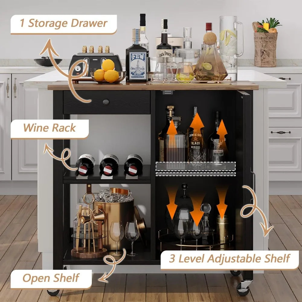 Kitchen Island Cart with Storage Portable Bar Cart Wine Rack on Wheels